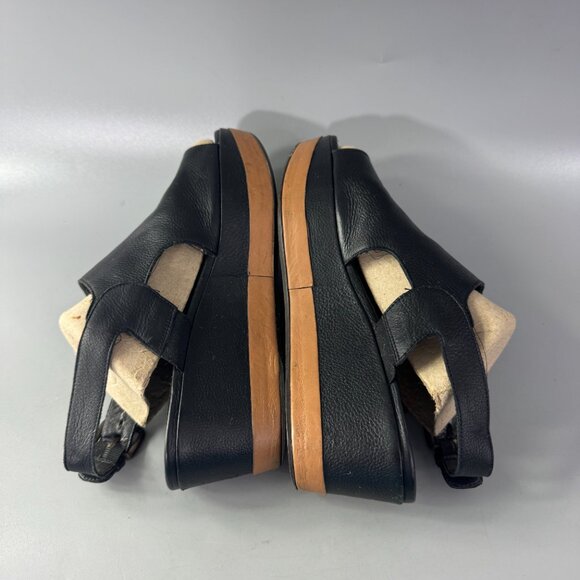 Stuart Weitzman Women's Black Slingback Leather Platform Wedge Sandals, Size 6.5 - Picture 7 of 12